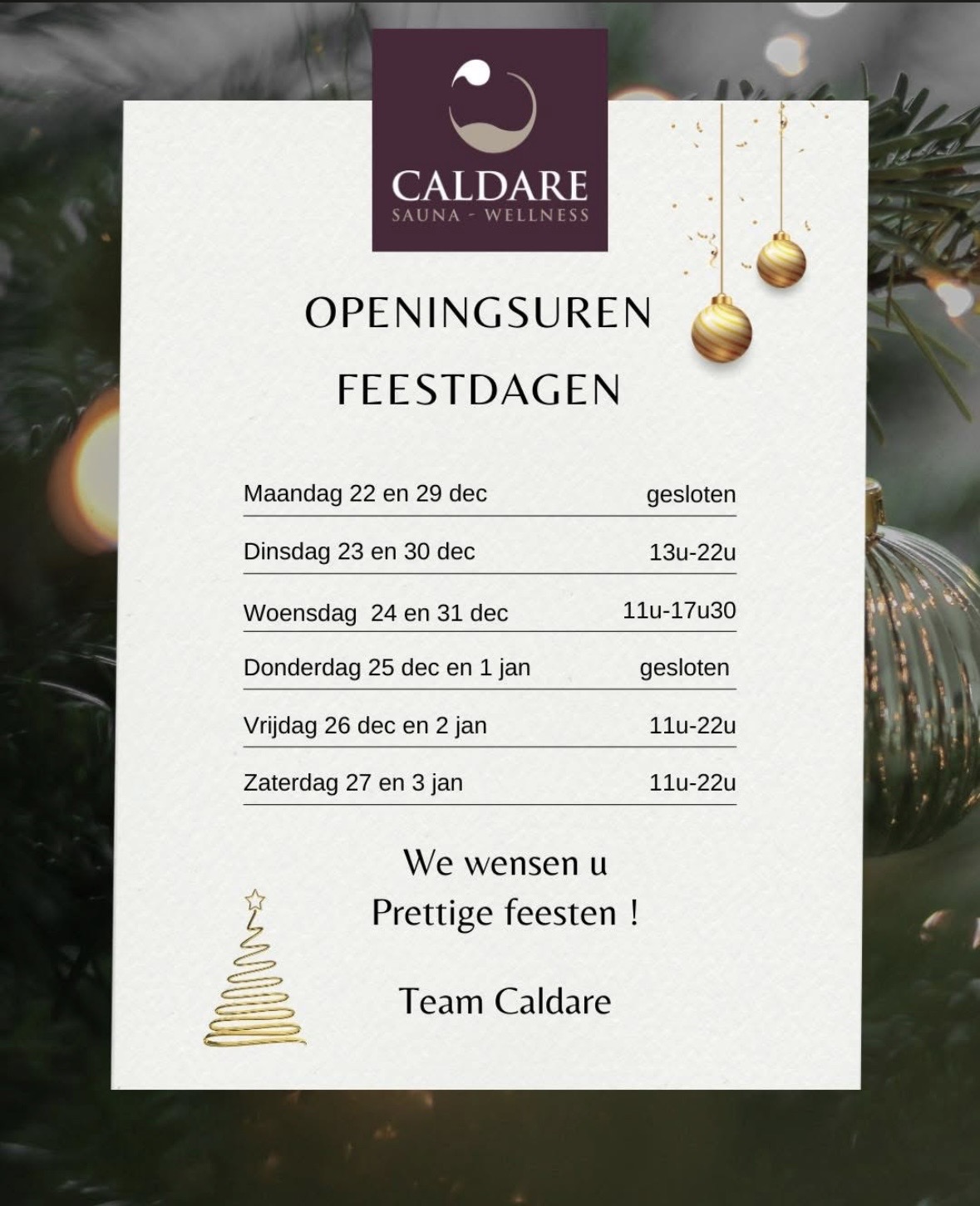 Openingsuren eindejaar 2025